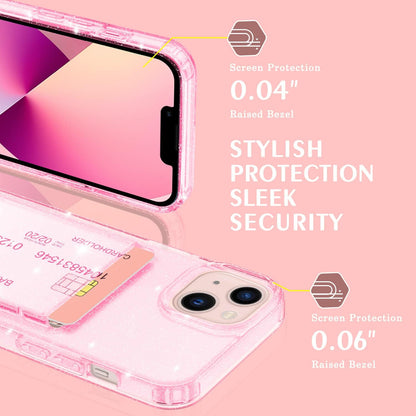 for Iphone 13 Wallet Case,Card Holder Slot Ultra Bling Slim Thin Clear Flexible TPU Gel Rubber Soft Skin Silicone Protective Phone Case Cover for Apple Iphone 13 Glitter Clear Pink