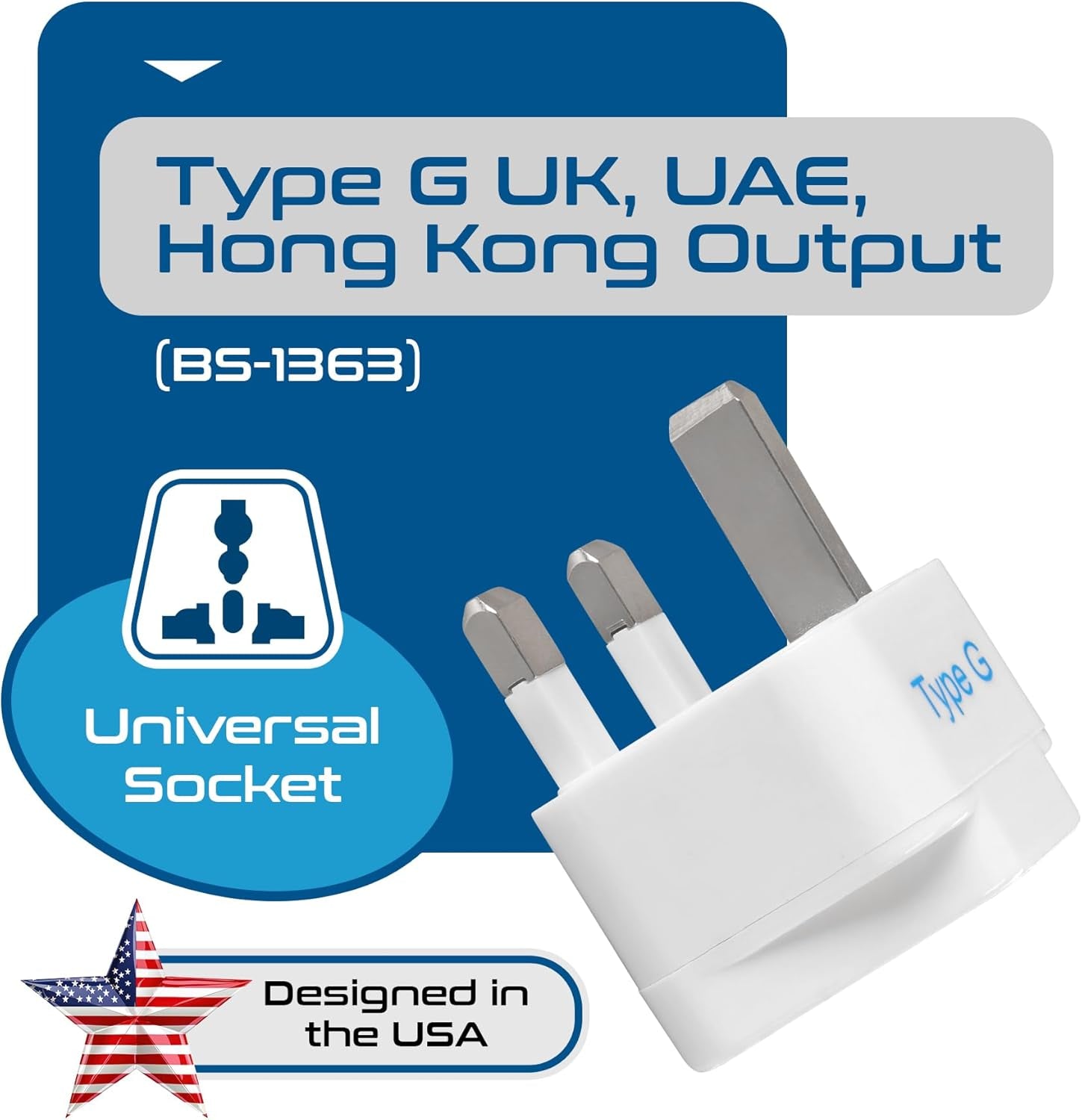 UK, Hong Kong, Ireland, UAE Travel Plug Adapter (Type G) - 3 Pack [Grounded & Universal] (GP-7-3PK)