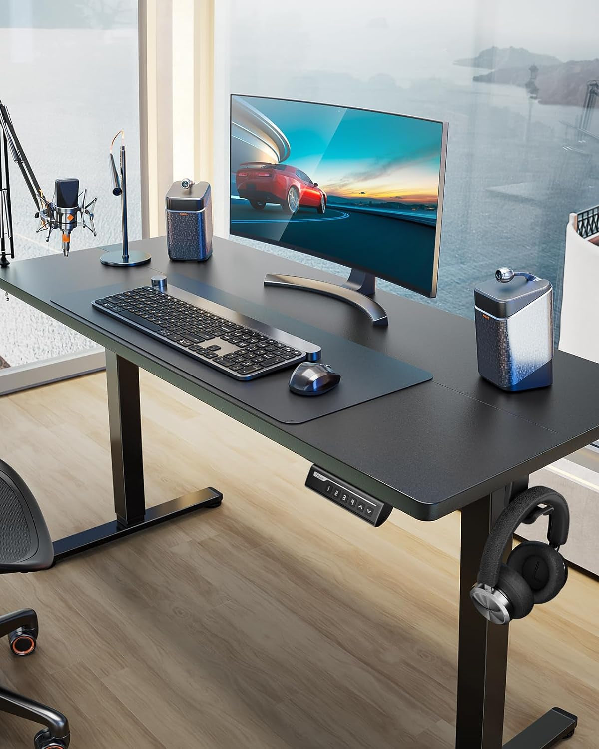 computer home office desk black sit stand