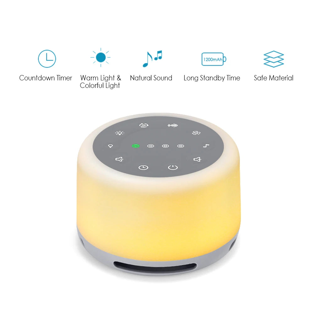 White Noise Sound Machine with 7 Colors Mood Light Natural Sounds & Music Playback Memory & Timing Sleep Therapy for Baby Adults