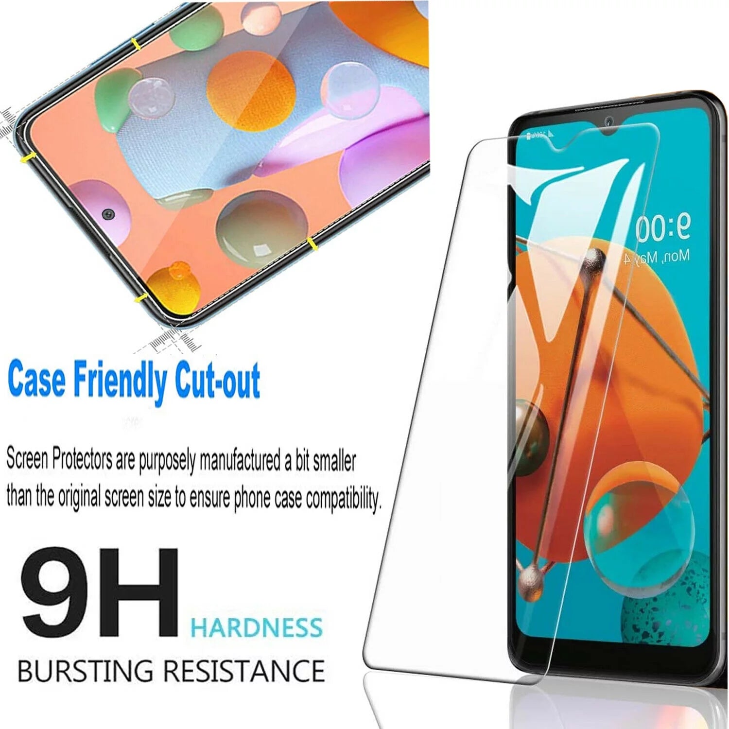 Case for Samsung Galaxy A03S, Tempered Glass Screen Protector, Ring Stand Armor Cover Case-Blue